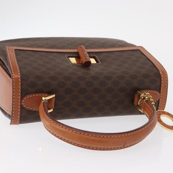 CELINE Macadam Canvas Hand Bag PVC Leather Brown Gold Auth  CELINE Macadam Canvas Hand Bag PVC Leather Brown Gold Auth 164277